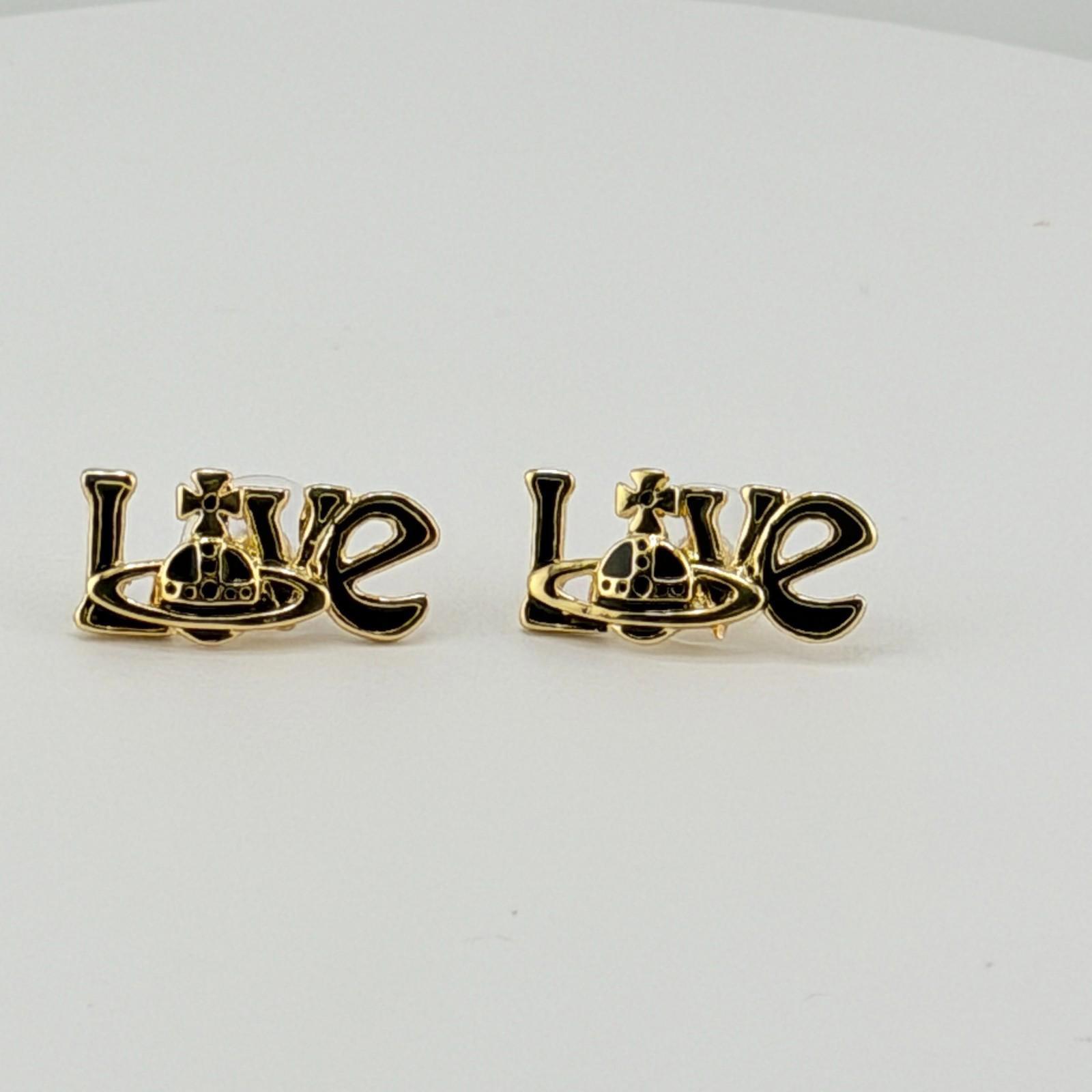 Vivienne Westwood Love Orb Erica Stud Earrings Black On Yellow Gold Dust Bag 84$